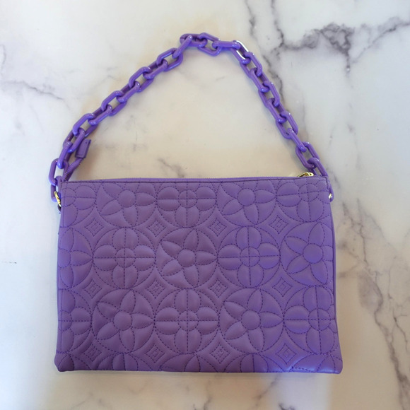 ER. Roulour Quilted Crossbody Bag Womens Purple Chain Strap Purse Zip Pockets - Picture 1 of 14